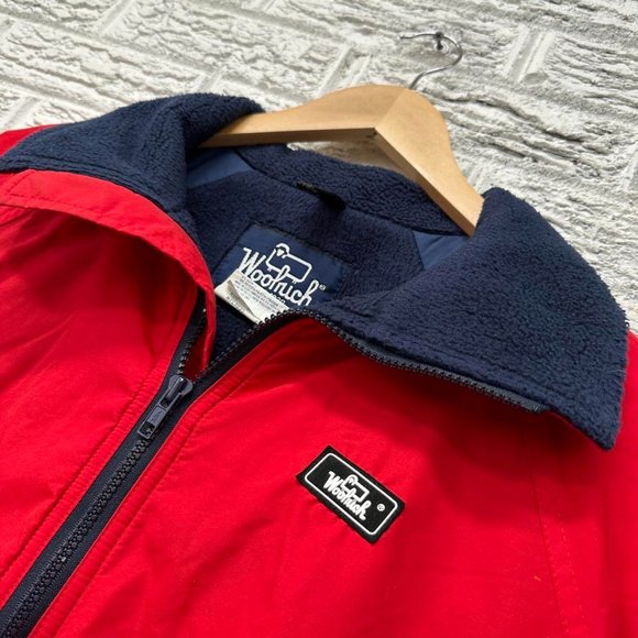 Vintage 80s Woolrich Shelled Sherpa Lined Bomber‎ Zip Up Jacket Red / Blue Large - Picture 1 of 5